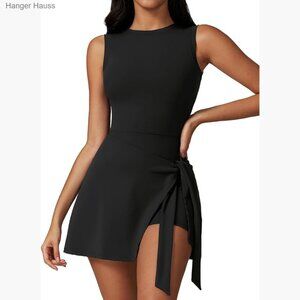 Sleeveless Tennis Dress with Built-in Shorts, U-Shaped Back, Front Tie